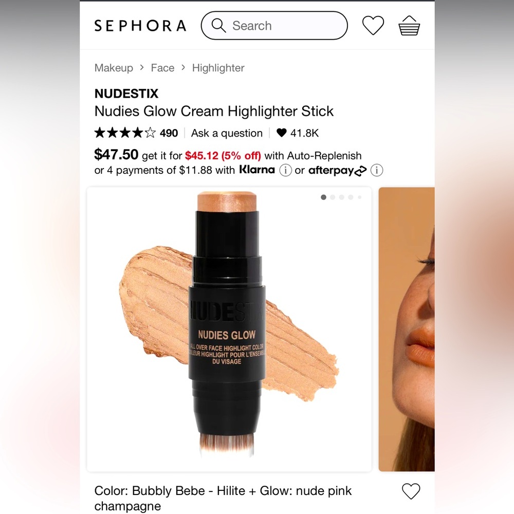 Nudestix Nudies Glow Cream Highlighter Stick - Bubbly Bebe